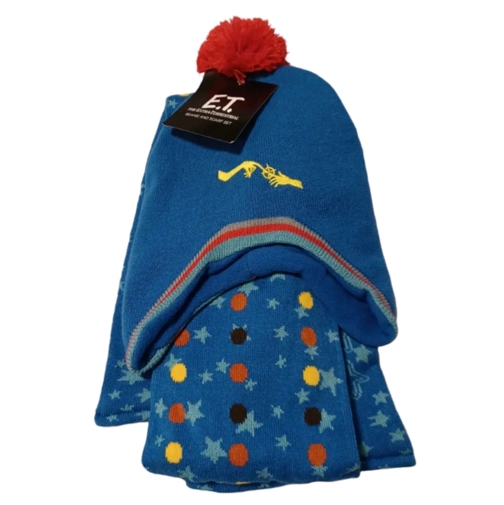 E.T. Movie Beanie Hat and Scarf Set Blue Boys Junior NEW
